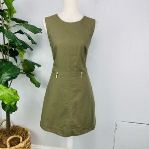Y2K H&M Olive Green Sleeveless Fit and Flare A Line Zipper Dress